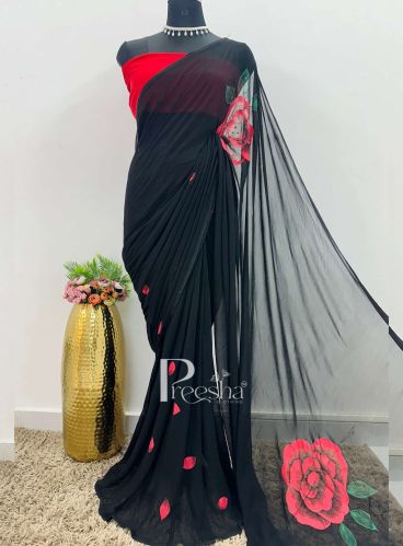 Women Floral Handpainted Saree Sku 13
