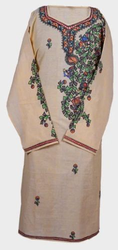 Hand Painted Madhubani Kurti Dancing Bird Design