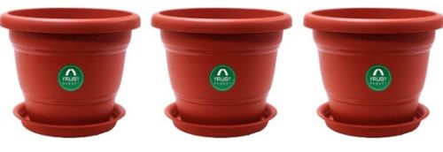 UV Treated Plastic Round Pot with Saucer, Color : Brown