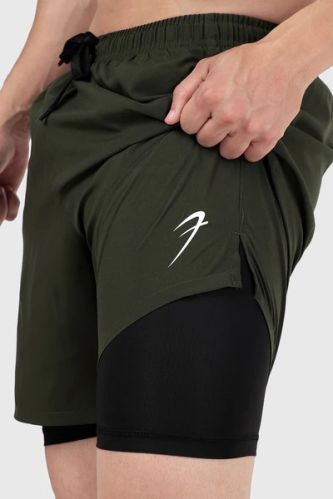 Fuaark 2 in 1 Compression Mens Shorts, Color : Olive