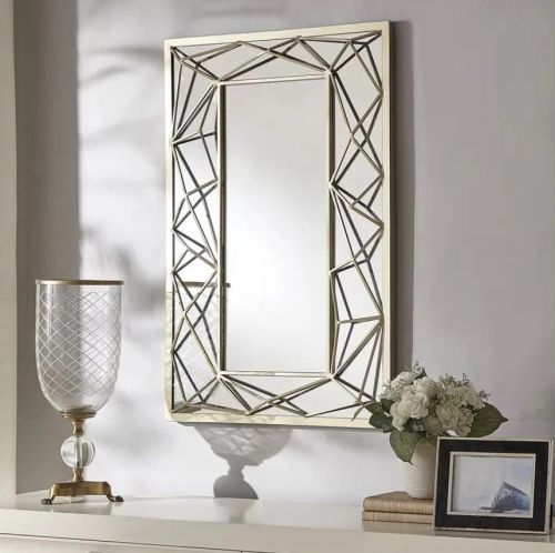 Golden Metal Pipe Framed Decorative Wall Mirror For Home
