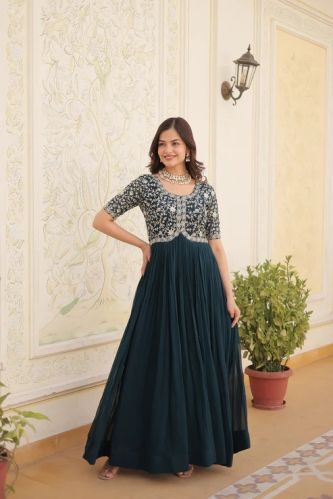 Elegant Georgette Embroidered Gown, Length : 54 Inches