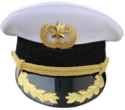 White Pilot's Big Cap With Golden Wheat Ear