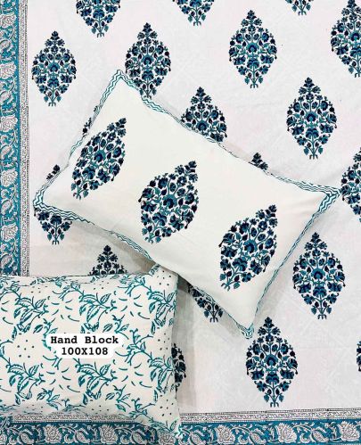 Cotton Hand Block Print Light Blue Color Bedsheet