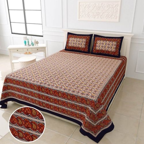 Hand Block Bagru Print Cotton Bedsheets 100X108