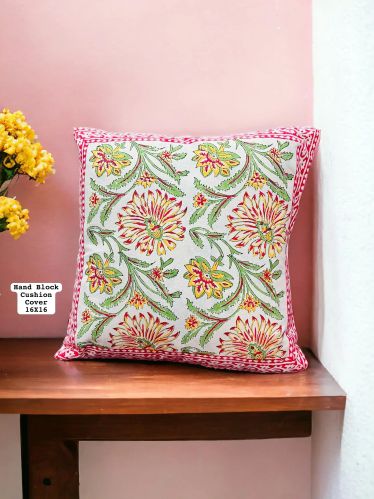 Cotton Multicolour Hand Block Print Cushion Covers 16 X 16 Inches