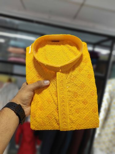 Men Heavy Rayon Lakhnawi Work Sequence Work Kurta