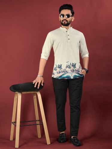 Men Stylish Jute Cotton Digital Printed Men’s Short Kurta