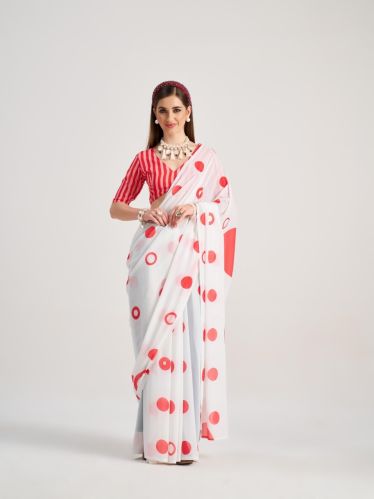 Women Archie Georgette With Fancy Latkans & Digital Printed Saree