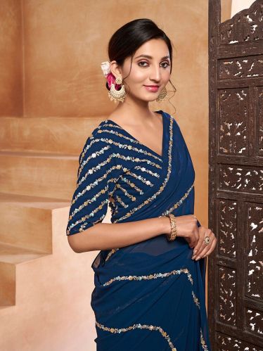 Women Beautiful Fancy Georgette Embroidery Work Saree