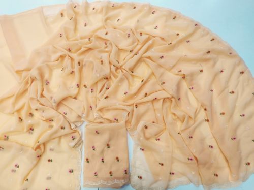 Women Faux Georgette With Sunflower Embroidery Work Saree