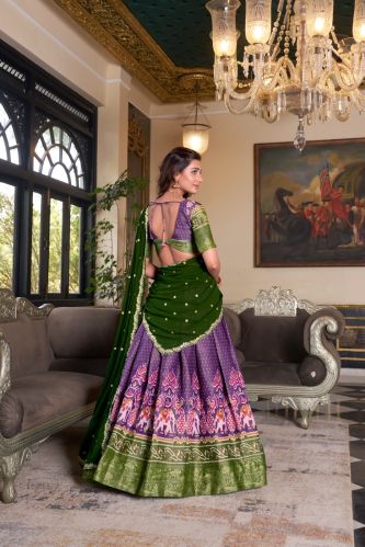 Women Kanchipuram Printed With Zari Weaving Work Lehenga Choli