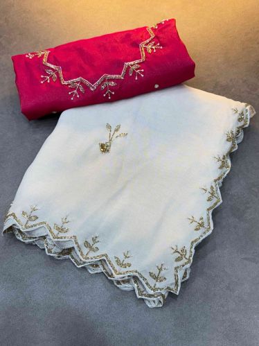 Women Zari Weaving Zari Hand Work Cut Dana Saree