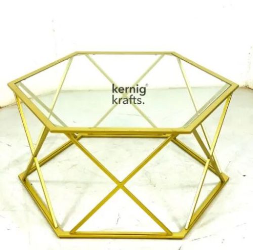 Mild Steel Base Accent Glass Coffee Table for Cafe, Bistro