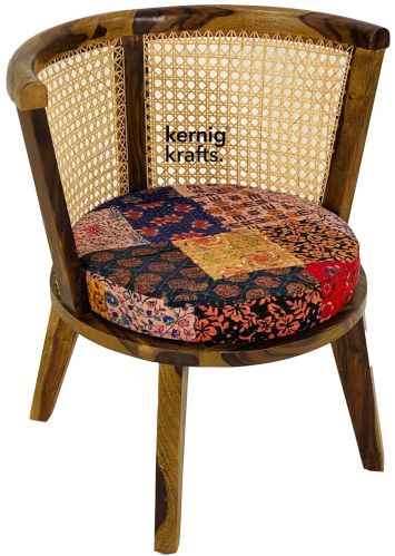 Bamboo Canning Back Upholstered Seat Moon Chair