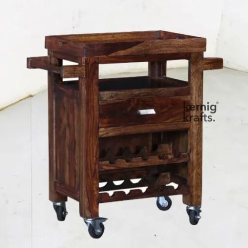 Rosewood Movable Wine Rack Bar Trolley for Cafe, Restaurants
