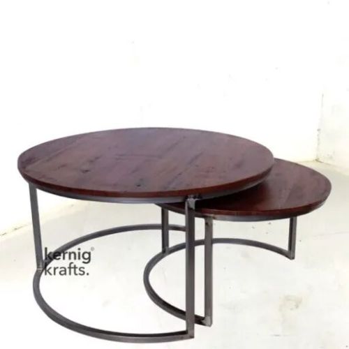 Nesting Metal Frame Wooden Top Accent Coffee Table