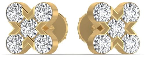 Cross Five Stone Natural Diamond Stud Earrings For Ladies