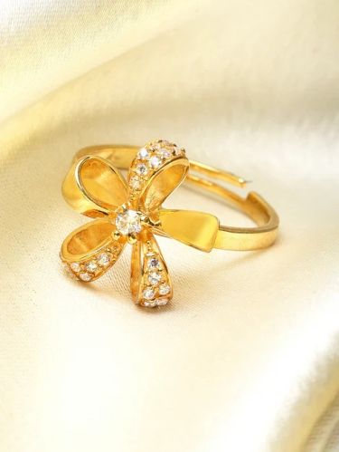 Floweret 925 Gold Plated Sterling Silver Adjustable Crystal Ring