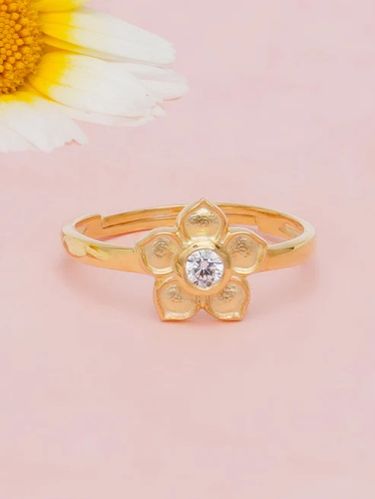 Kunuz 925 Sterling Silver Gold Plated Floral Shape Finger Ring