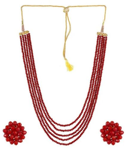 Skin-friendly Metal Red Crystal Beads Multi-Strand Necklace Set