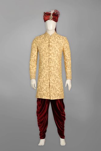 Classic Gold Yellow Indo Western For Mens