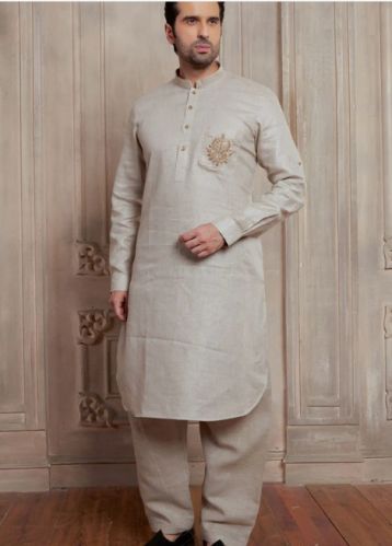 Cotton Linen Kurta For Mens, Color : Natural 36 38 40 42 44 46