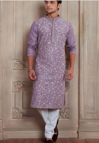 Floral Thread Silk Men Kurta Set 36 38 40 42 44 46