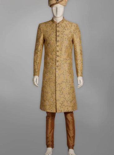 Gold Cutdana Worked Brocade Wedding Sherwani for Mens