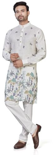 Men Light Pista Linen-Blend Kurta Set