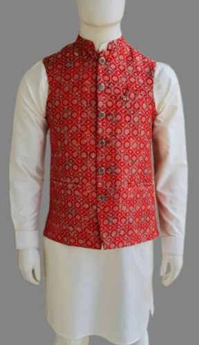 Silk Banarasi Printed Men Waistcoat