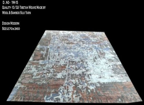 270x360 Inch Brown and Blue Tibetan Weave Bamboo Silk Rug