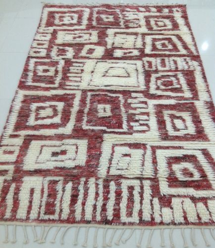 DSH-16-20 Red and White Semi Worsted New Zealand Wool Rug