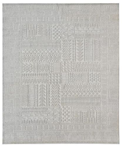 Rectangular Designer Gray Hand Knotted Rug for Indoor