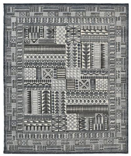 Wool and Cotton Rectangular Black Grey Hand Knotted Rug