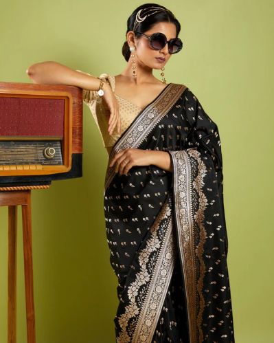 Black Woven Buttis Fancy Blended Banarasi Silk Saree