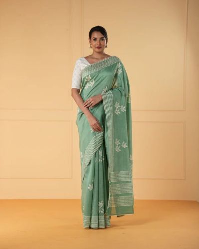 Silk Green Printed Chanderi Saree