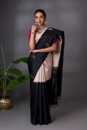 Grey and Black Kanjivaram Silk Saree