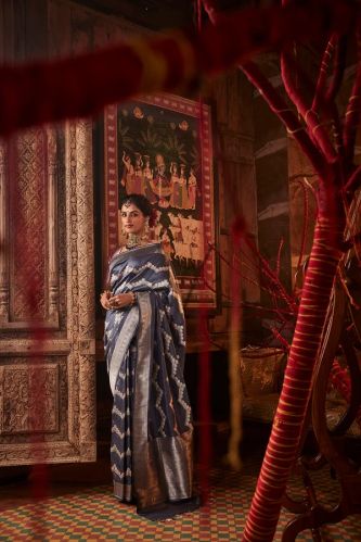 Grey Banarasi Silk Saree for Casual, Festive, Party