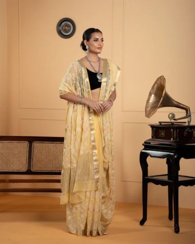 Silk Yellow Chiffon Saree