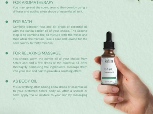 Kahira Basil Essential Oil for Skin Application, Massage, Aromatherapy