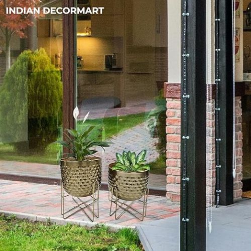 Polished Metal Floor Planter, Color : Brown, Gold