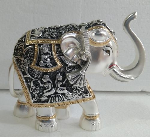 Raya Polished Resin Silver Plated Elephant Statue 4.5 Inch