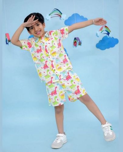 Vastrarth Cotton Boys Giraffe Print Co Ord Set, Color : Multi Color