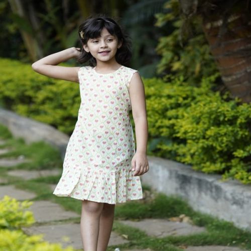 Printed Girls Cotton Ethnic Style Frocks, Color : White Party Wear