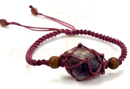 Handmade Faceted Amethyst Tumbled Gemstone Macrame Healing Unisex Bracelet