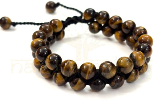 Handmade, Natural & Beautiful 8mm Tiger Eye Gemstone Double Line Macrame Healing Bracelet
