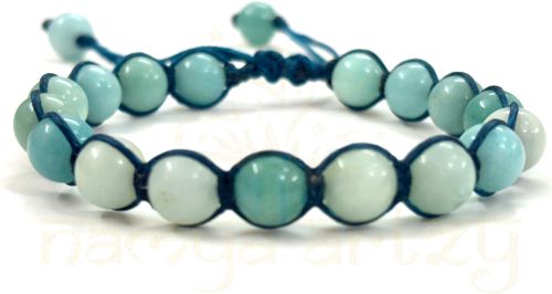 Two-Sided Hand-Knotted, Natural 8mm Amazonite Gemstones Fashion Healing Macrame Bracelet