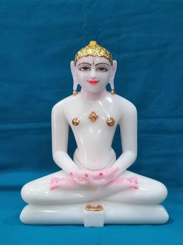 Printed Marble Jain Mahaveer Statue, Color : Multicolors