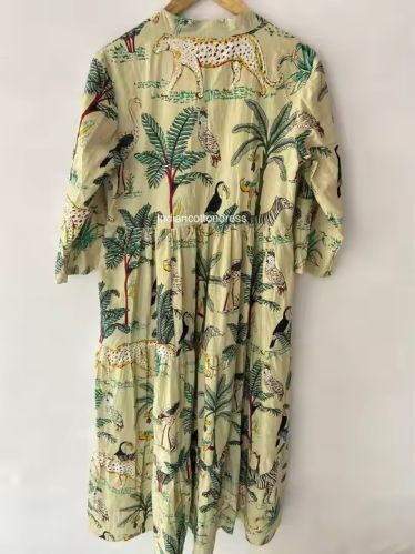 Regular Wear Floral Block Print Cotton Printed Dress